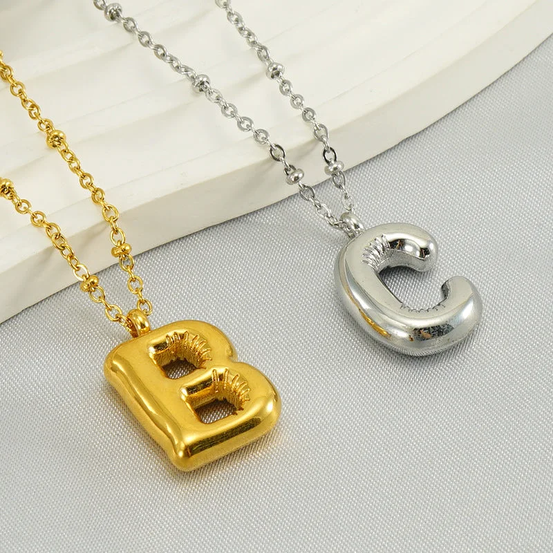 Personalized necklaces and pendants with coordinates for a meaningful location-based gift-Wholesale Bubble Letter 18K Stainless Steel Necklace