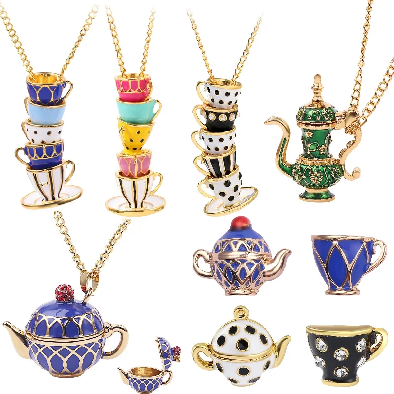 Best necklaces and pendants with art deco elements for a vintage, glamorous design-Wholesale Enamel Teacup Alloy Necklaces