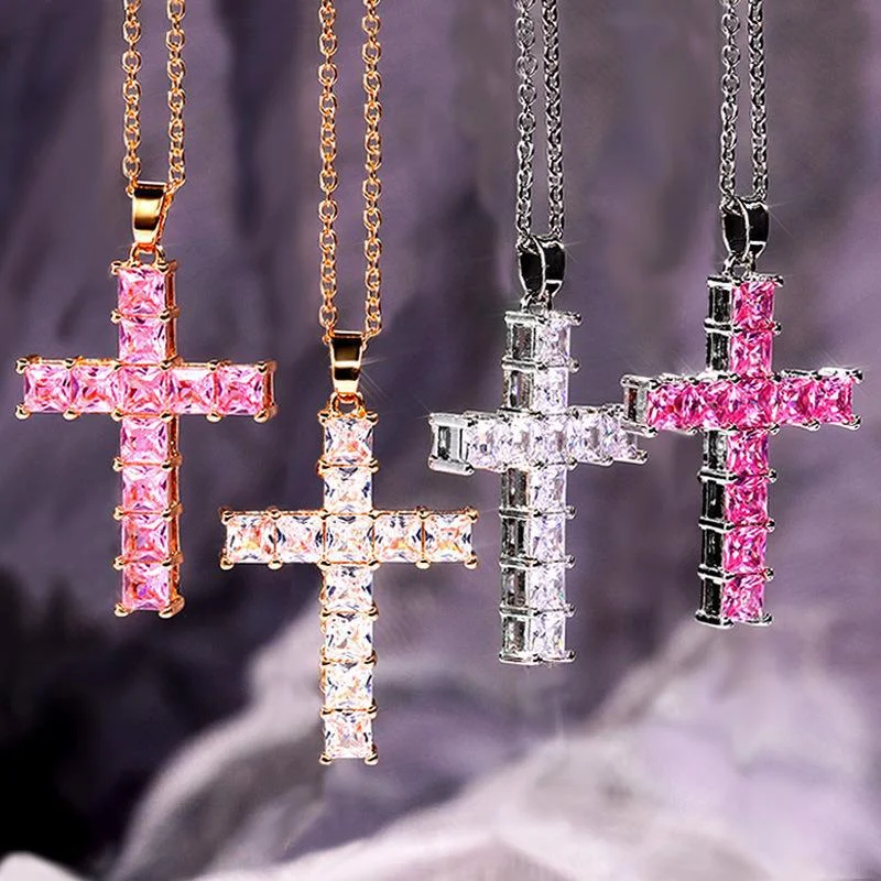 Necklaces and pendants with lotus flower designs for a spiritual, peaceful vibe-Wholesale Full Diamond Square Zircon Cross Necklace