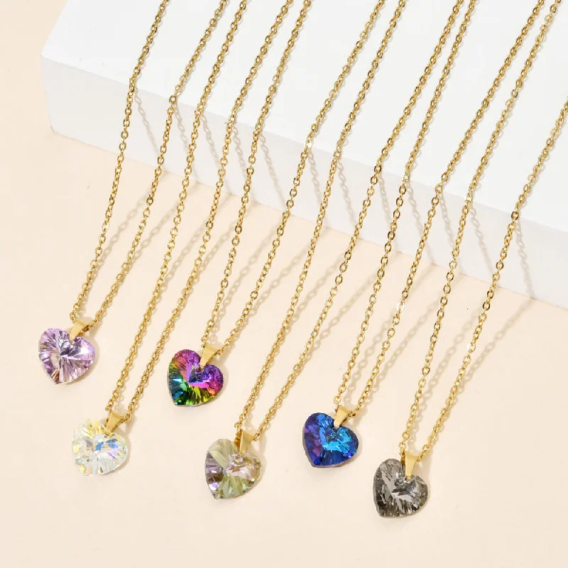 Best necklaces and pendants with butterfly wings for a delicate, graceful style-Wholesale Love Zircon Colored Pendant Stainless Steel Necklaces