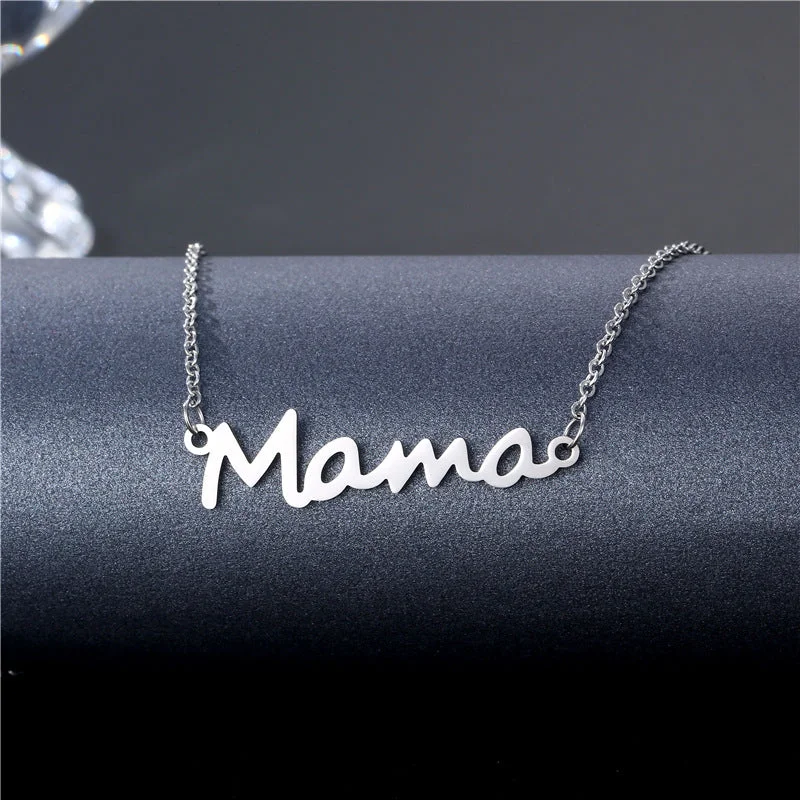 Stunning necklaces and pendants with jade gemstones for a calming green hue-Wholesale Mother's Day Gift MAMA Stainless Steel Necklace