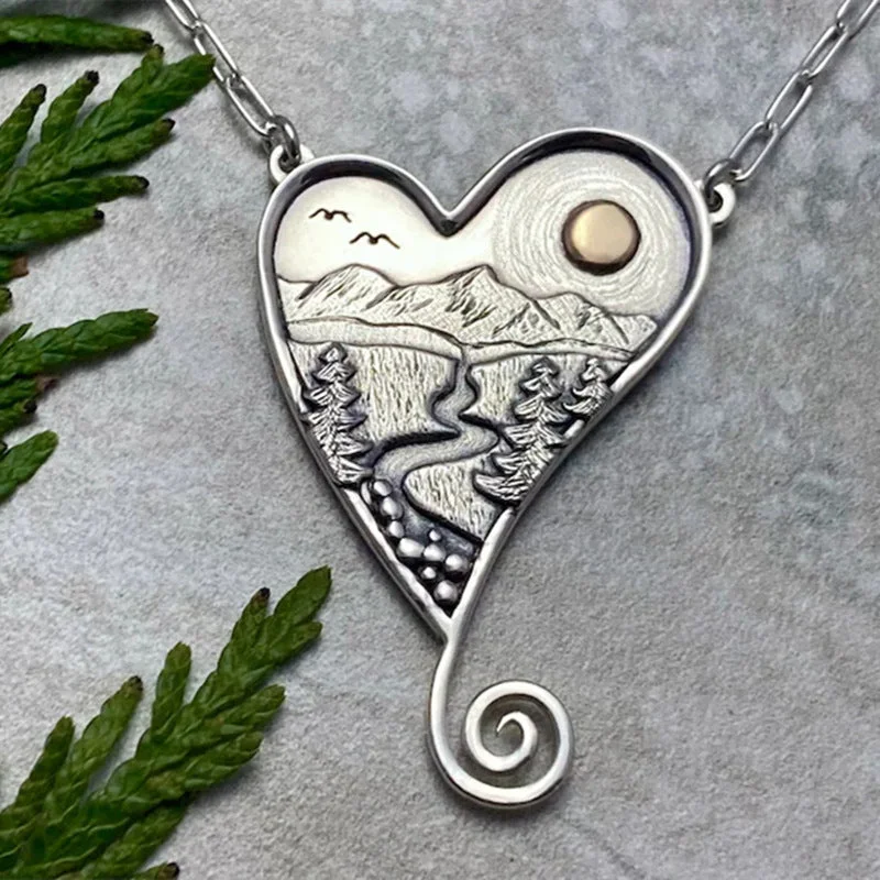 Necklaces and pendants with matching rings for a coordinated set of jewelry-Wholesale Mountain River Sun Delicate Pendant Necklace Alloy