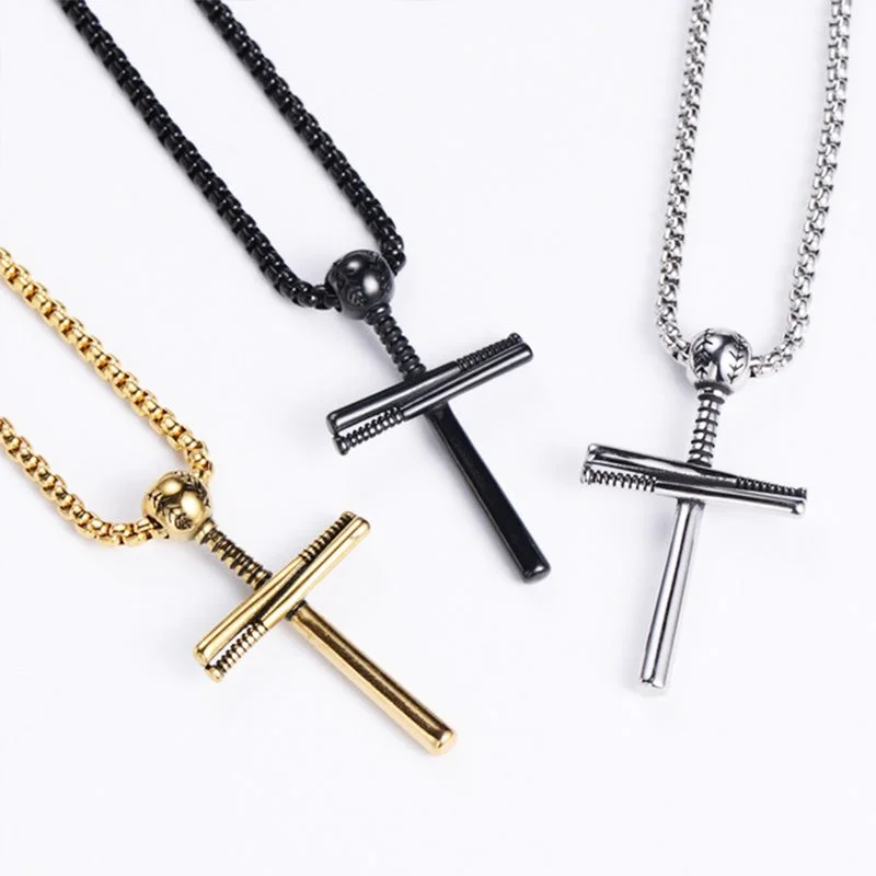 Necklaces and pendants with infinity love symbols for an eternal, romantic gesture-Wholesale Necklace Electroplated Stainless Steel Baseball Cross OLY-NE-AIMILUO001