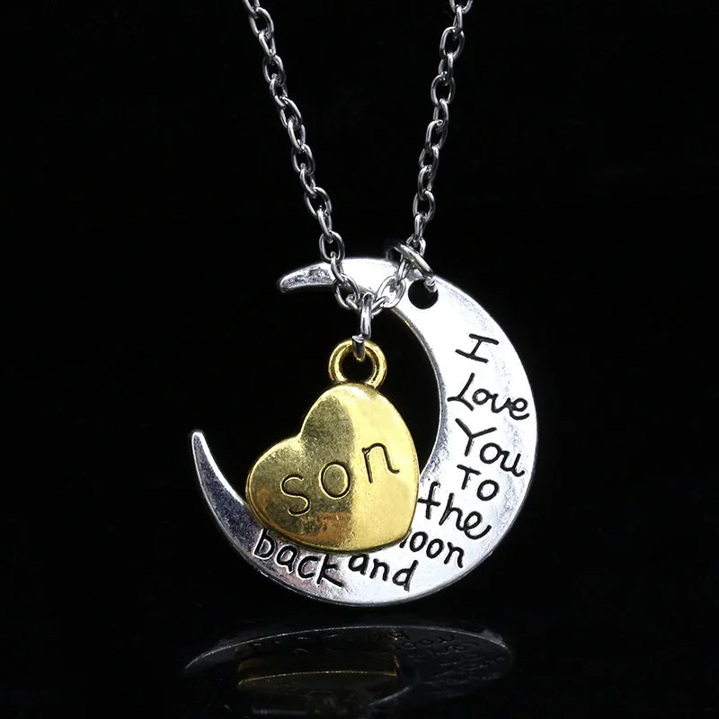 Unique necklaces and pendants with artistic shapes for a creative, one-of-a-kind design-Wholesale New Mother's Day Trend Moon Love Letters Family Necklace