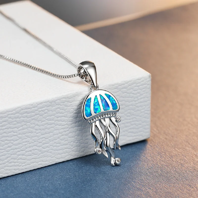 Beautiful necklaces and pendants with layered chains for a fashionable, chic look-Wholesale Platinum Jellyfish Blue Alloy Necklaces