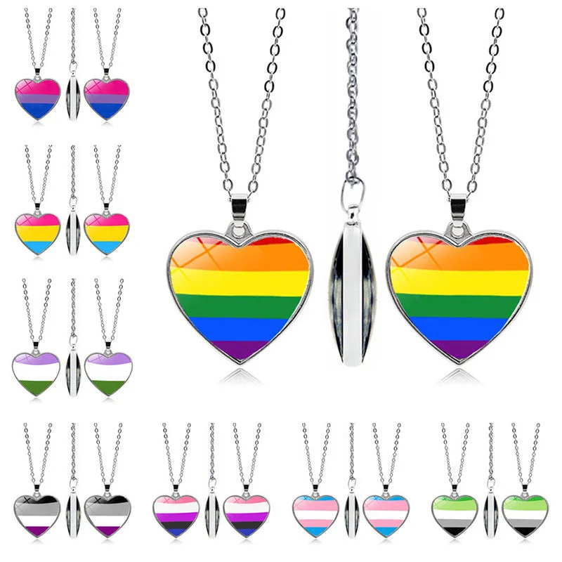 Personalized necklaces and pendants with name engravings for a custom touch-Wholesale Rainbow Time Gem Peach Heart Double Sided Pendant Alloy Necklaces