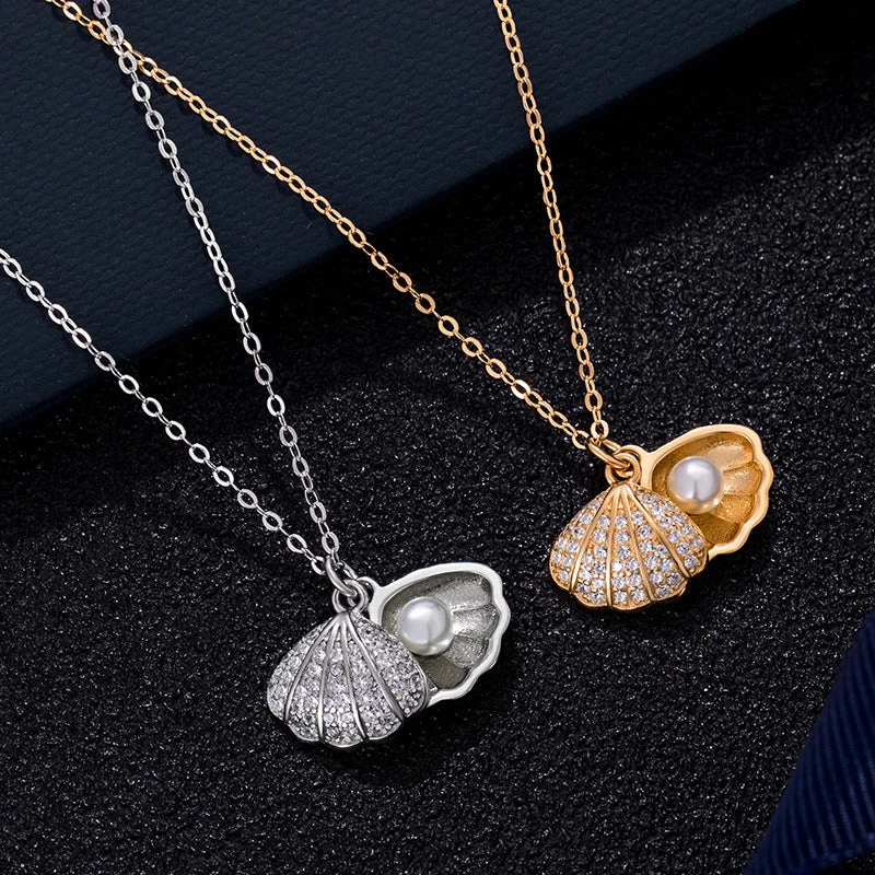 Beautiful necklaces and pendants with gemstone teardrops for an elegant effect-Wholesale Seashell Imitation Pearl Pendant Alloy Necklace