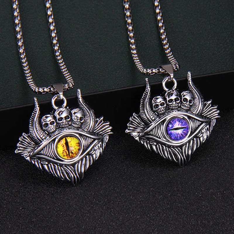 Personalized necklaces and pendants with initials for a customized and meaningful gift-Wholesale Turkish Devil Eye Dark Skull Blue Eye Pendant Stainless Steel Necklaces