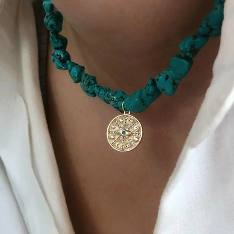 Stunning necklaces and pendants with jade gemstones for a calming green hue-Wholesale Vintage Turquoise Necklace Collarbone Chain